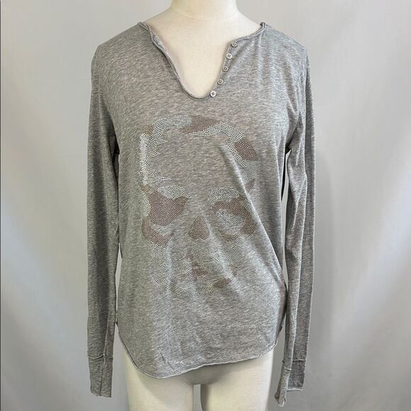 Zadig and Voltaire Gray Button Neck w Skull Top - Picture 1 of 6